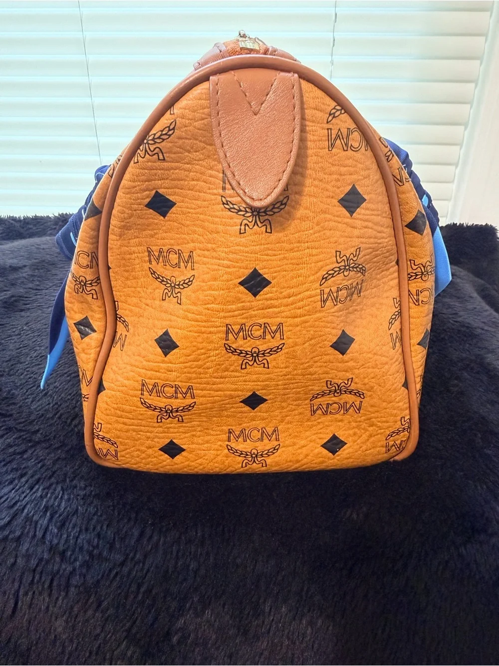 MCM Cognac Visetos Logo Satchel with Gold Hardware